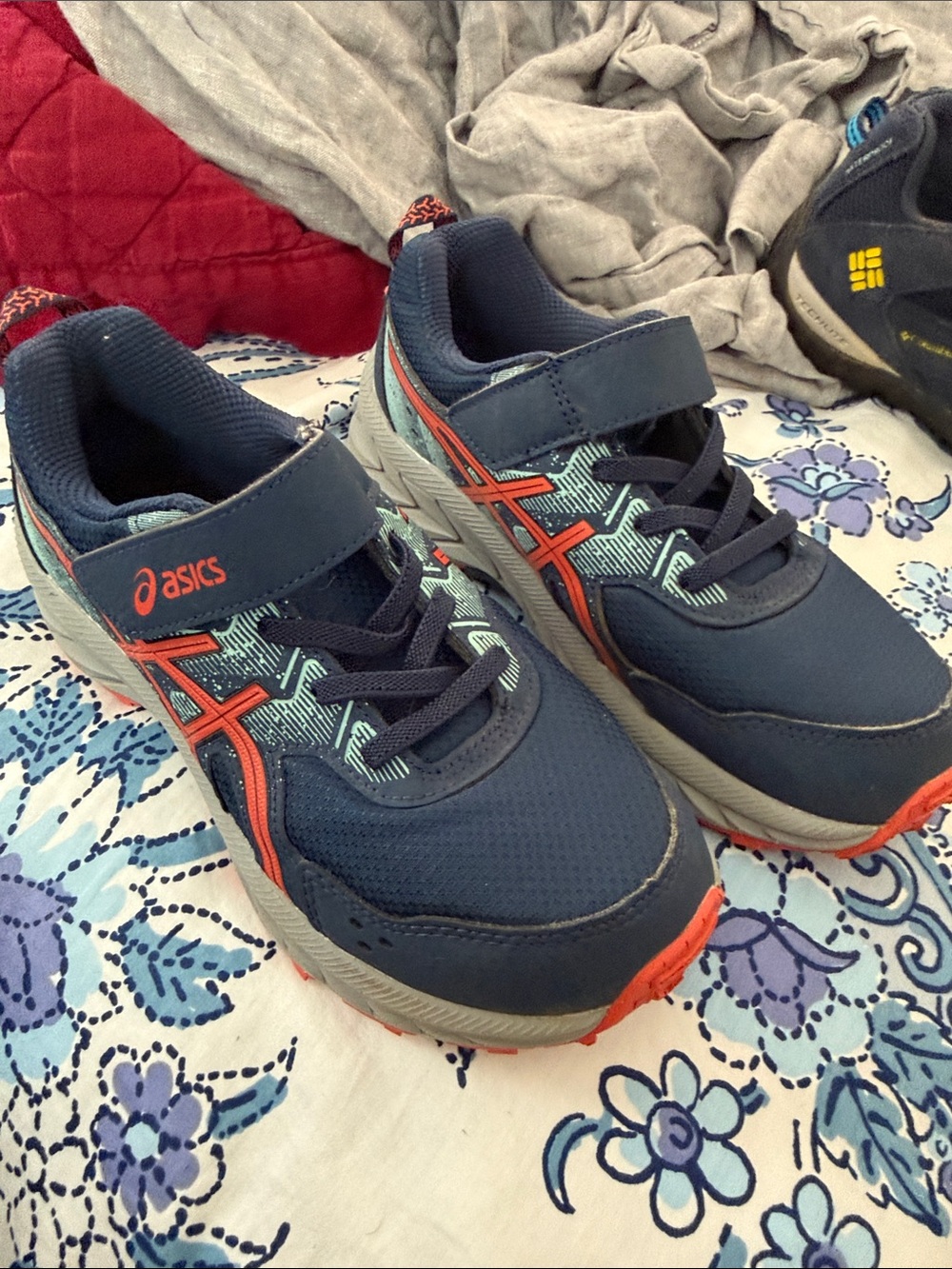 ASICS Navy and Orange Kids' Velcro Athletic Sneakers